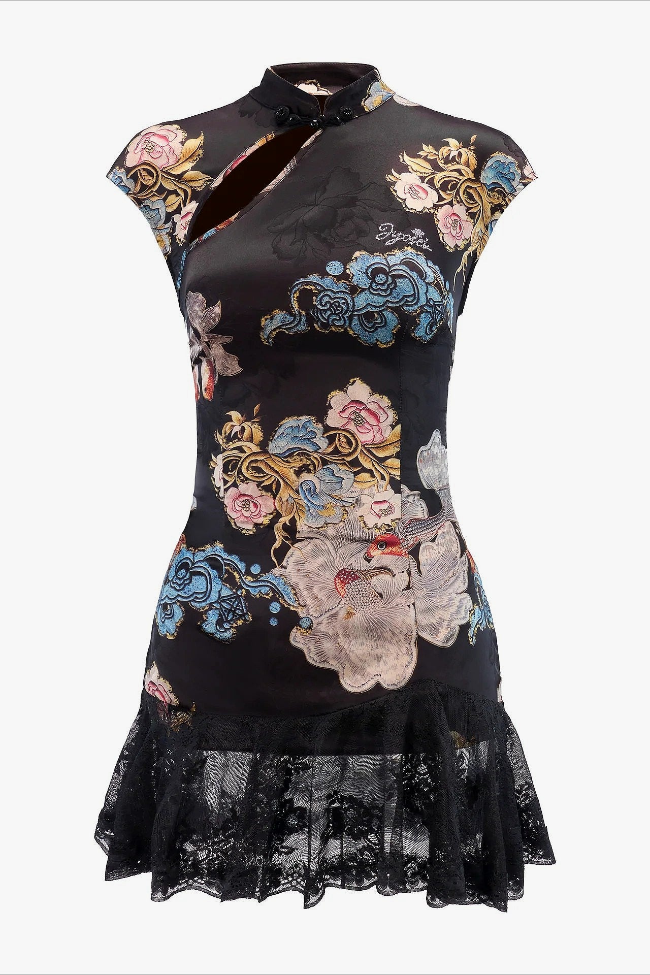 Oriental Dark Floral Lace Mini Dress Main image
