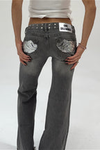 Y2K Wing Print Rhinestone Pants