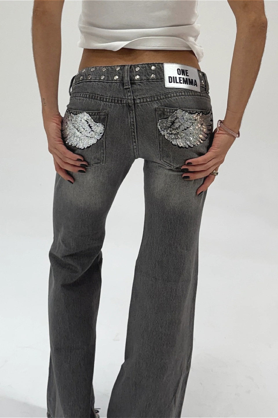 Y2K Wing Print Rhinestone Pants