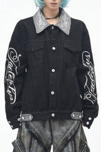 Script Print Boxy Denim Jacket