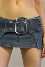 Belted Denim Mini Skirt