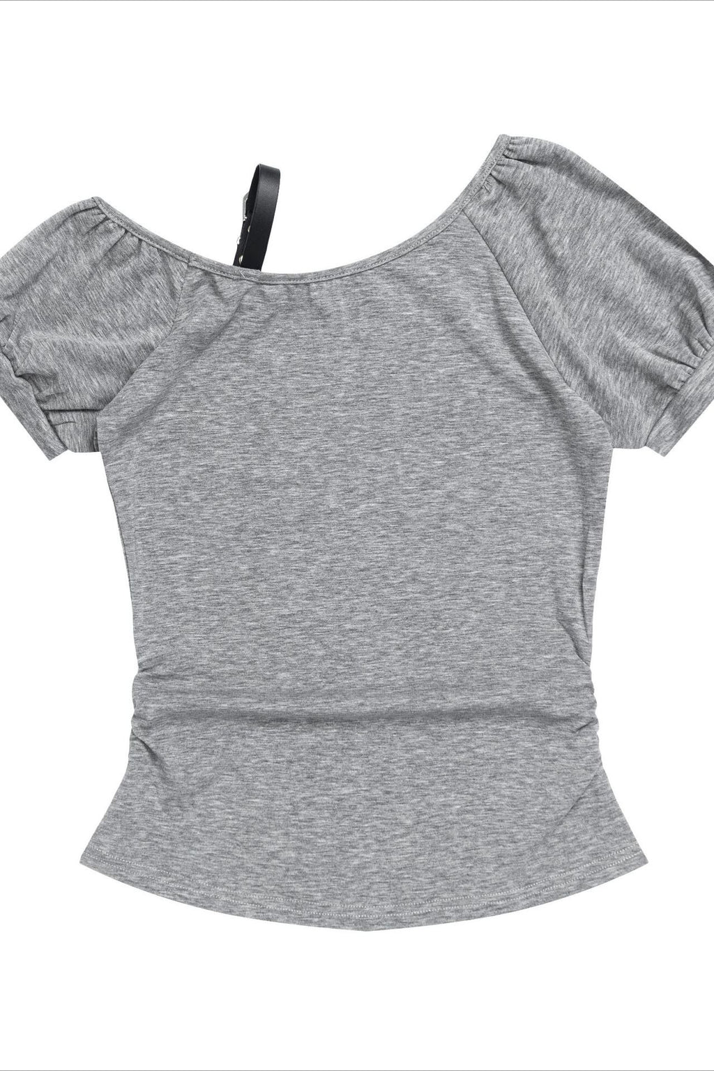 Leather Buckle Ruched Cropped Off Shoulder T-shirt