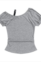Leather Buckle Ruched Cropped Off Shoulder T-shirt