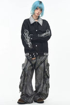 Script Print Boxy Denim Jacket