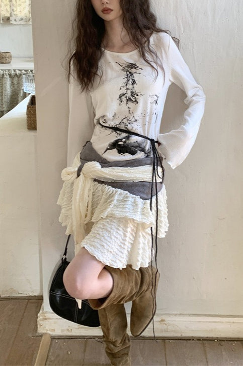 Punk Printed Crew Neck Slim Knit Top Main image