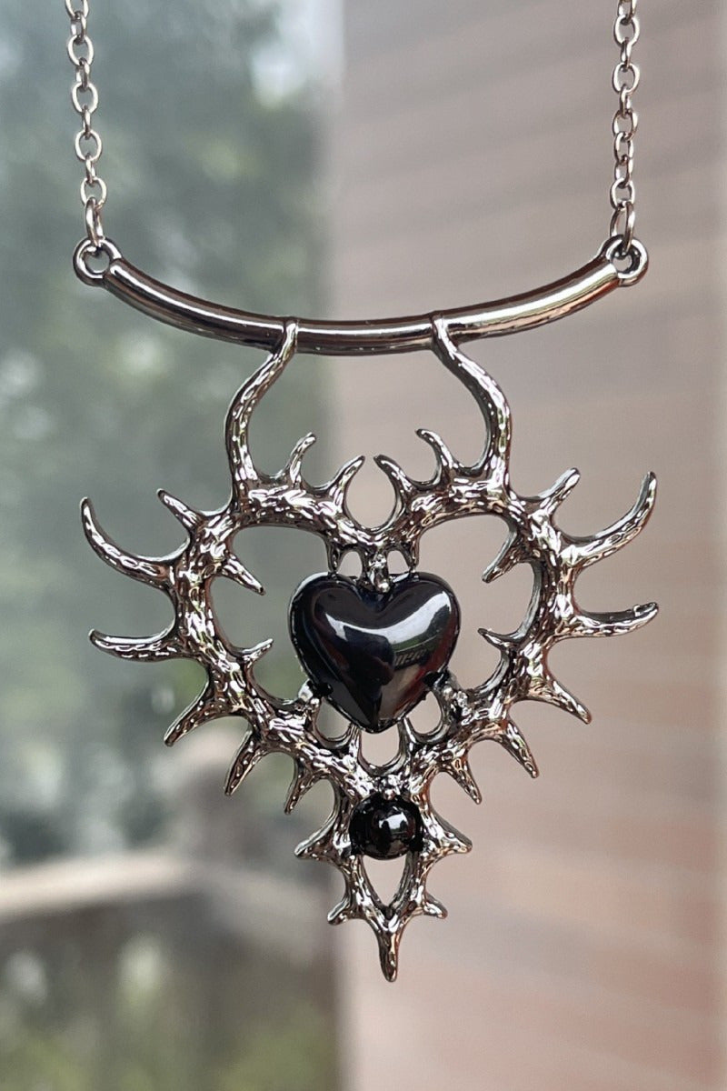 Gothic Thorn Heart Rhinestone Necklace