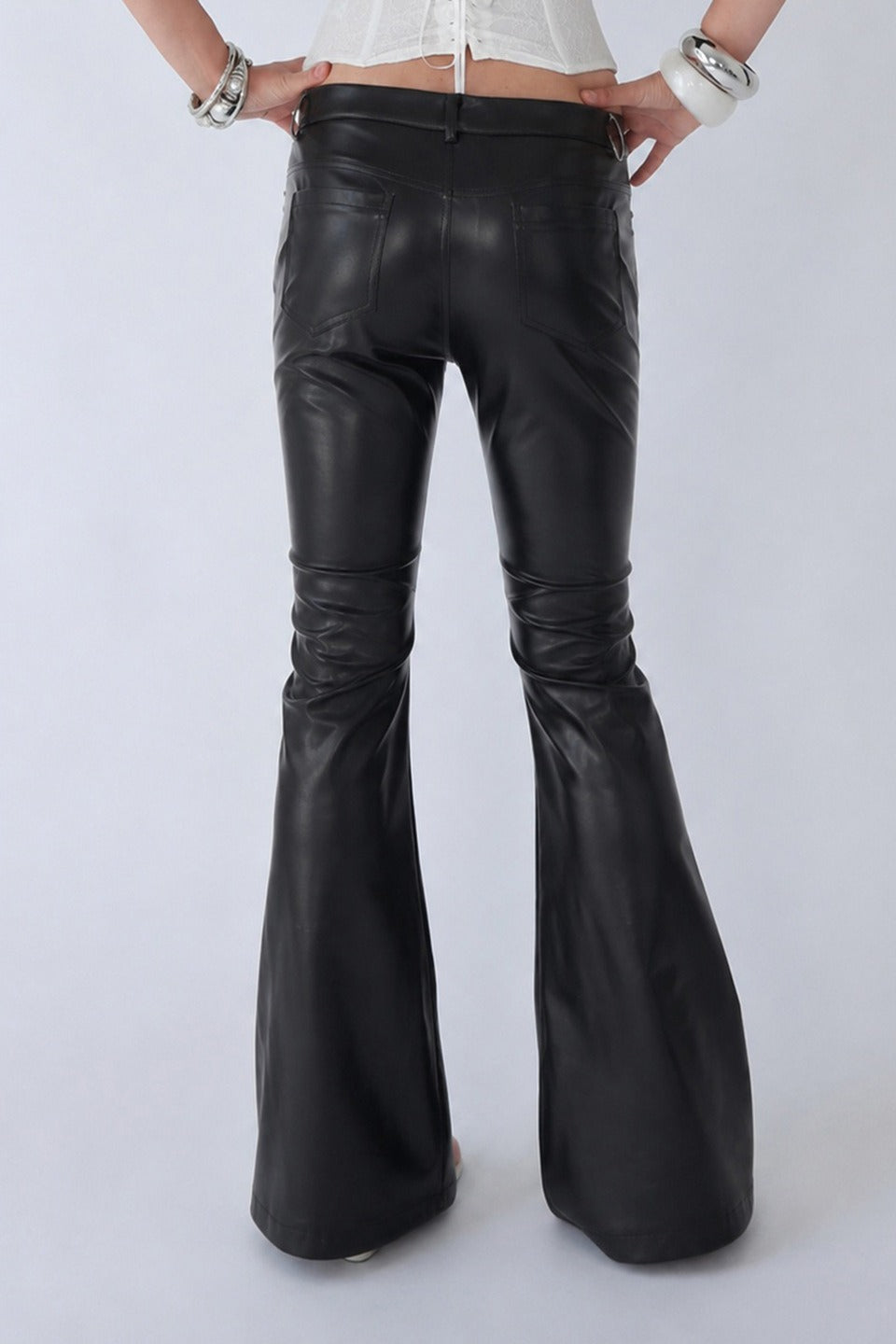 Studded Pocket Coated Flared Pants