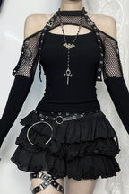 Fishnet Eyelet Cold Shoulder Crop Tops