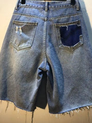 Rhinestone Detail Distressed Denim Shorts