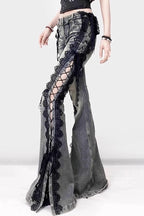 Lace Trim And Plain Denim Pants