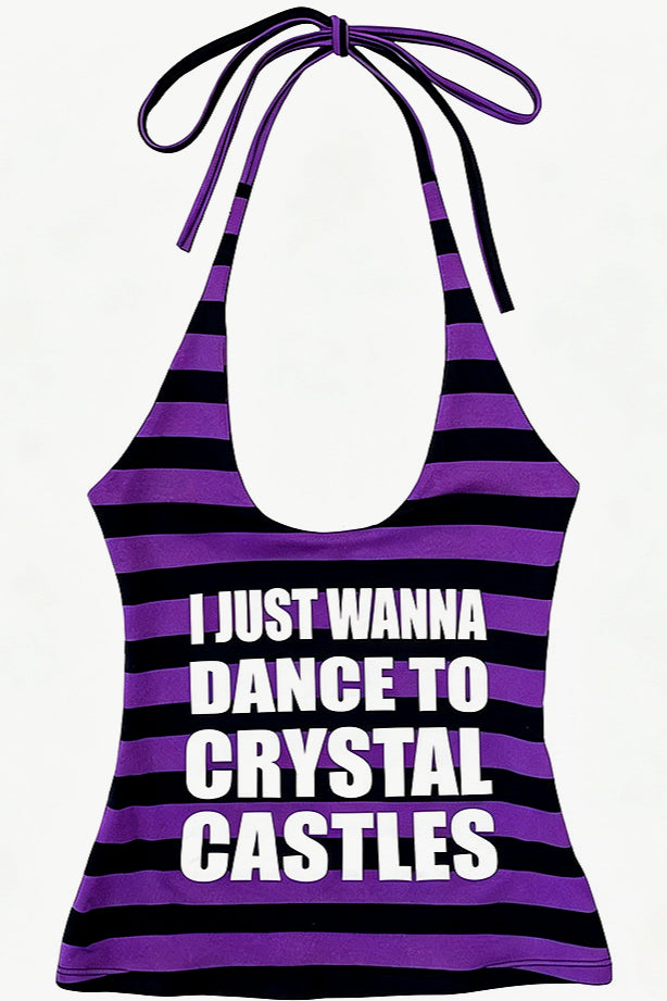Harajuku Stripe Letter Print Halter Top