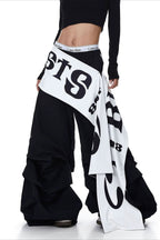 Layered Letter Print Parachute Pants