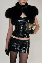 Glossy Strapless Fluffy Cape Skirt Sets