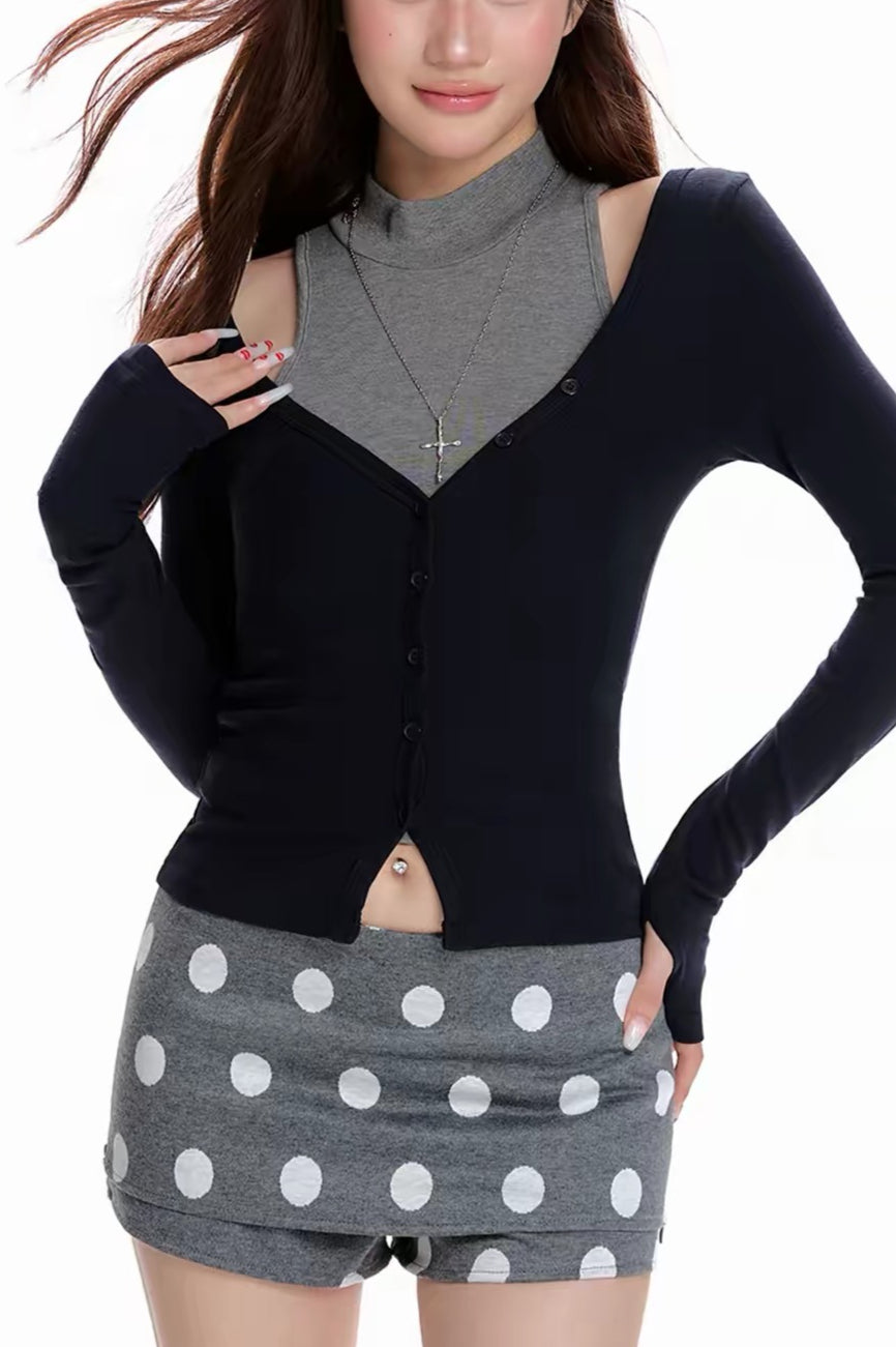 Layered High Neck Button Cardigans