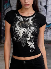 Gothic Vintage Print Short Sleeve T-Shirt