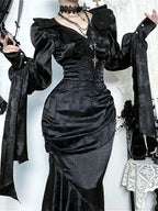 Ruffle Gothic V Neck Long Sleeve Blouse