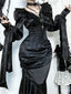 Ruffle Gothic V Neck Long Sleeve Blouse