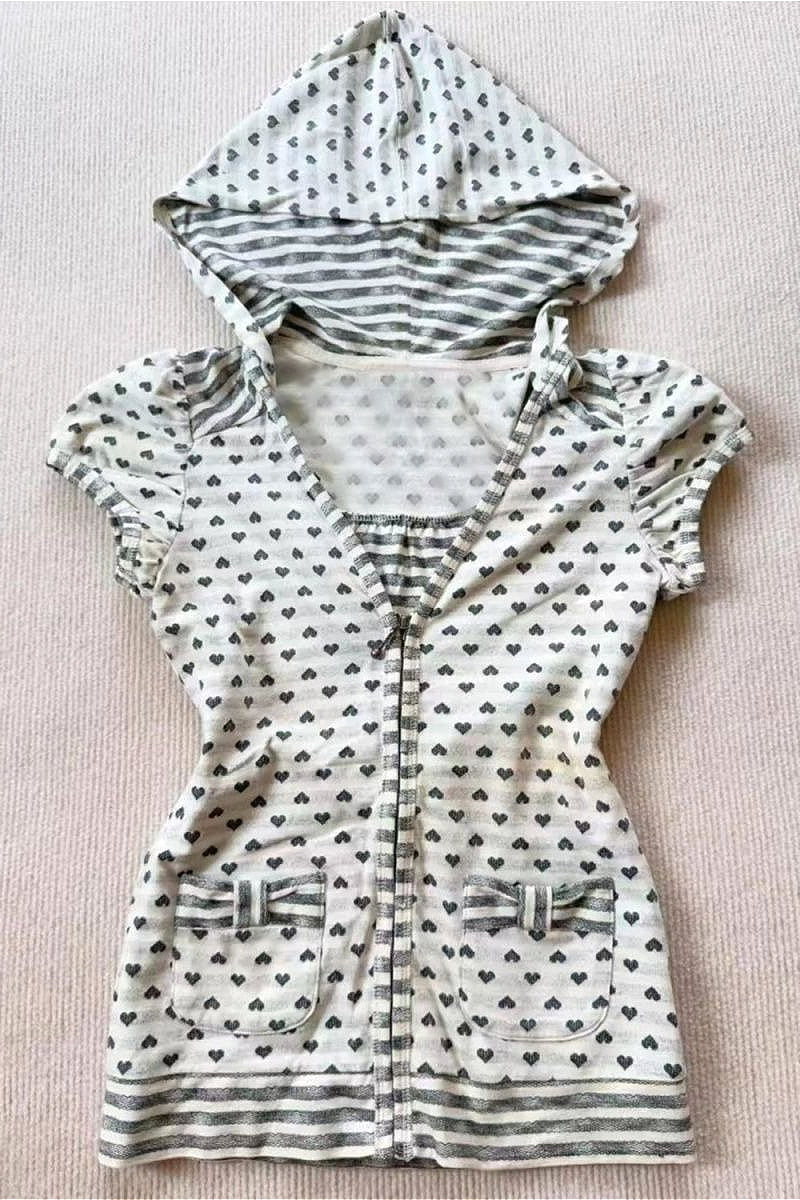 Y2K Pocket Polka Dot Print Hooded T-shirt Main image