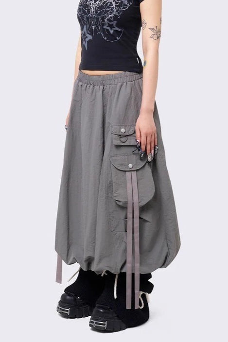 Punk Solid Color Belted Multi-Pocket Skirt Secondary image