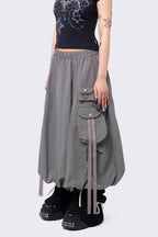 Punk Solid Color Belted Multi-Pocket Skirt