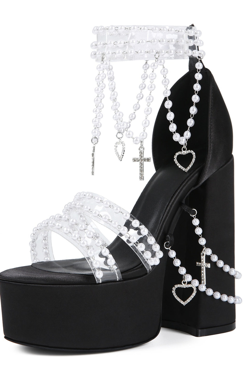 Pearl Chain Platform Block-Heel Sandals