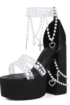 Pearl Chain Platform Block-Heel Sandals