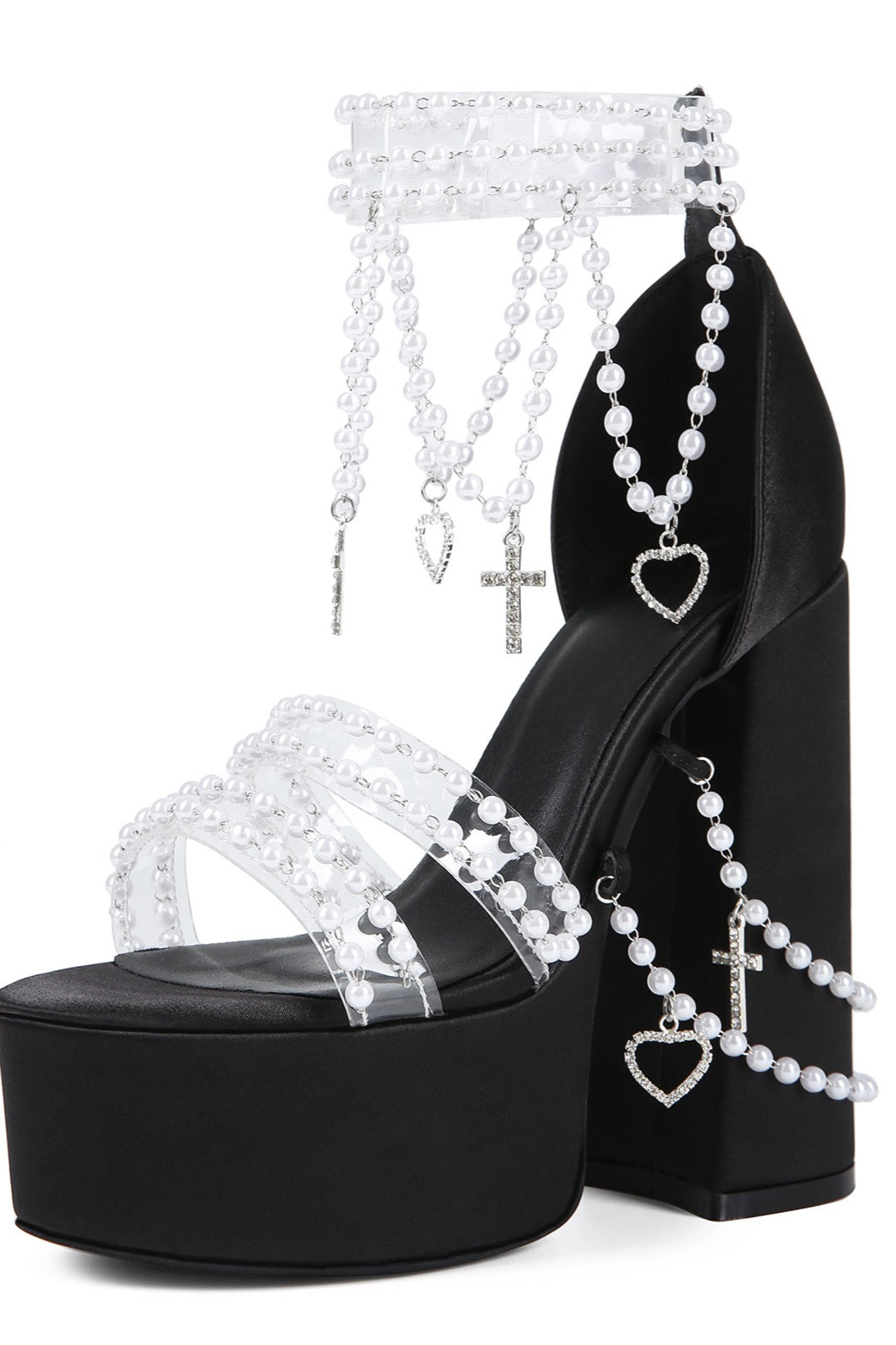 Pearl Chain Platform Block-Heel Sandals