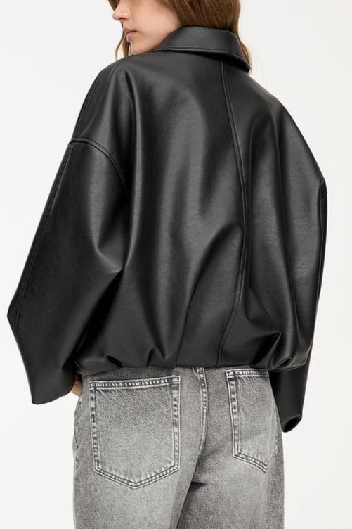 Belted Faux Leather Bomber Jackets