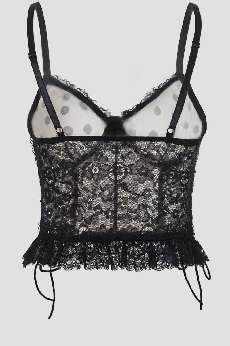 Black White Polka Dot Lace Splice Strap Corset Secondary image