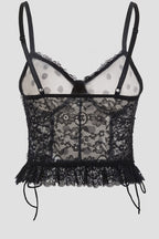Black White Polka Dot Lace Splice Strap Corset