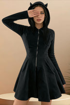 Cat Ear Hood Zip Mini Dress
