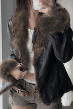 Faux Fur Trim Cropped Jackets