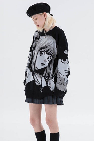Black Streetwear Relaxed-Fit Knit Sweater Secondary image
