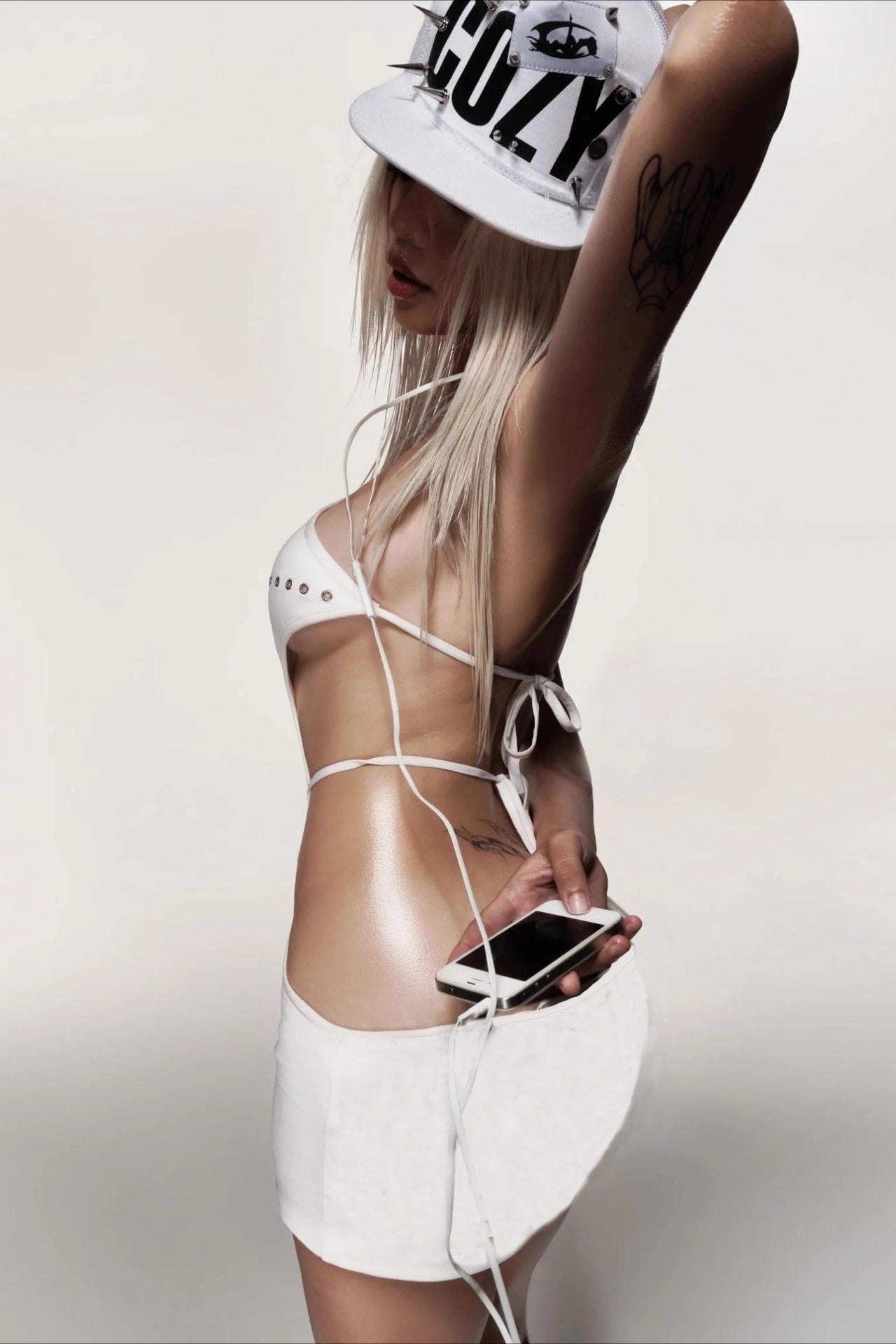 White Rhinestone Cutout Halter Mini Dress Secondary image