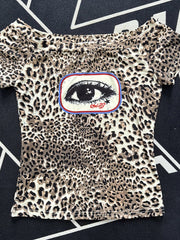 Y2K Leopard Eye Print Slim Short Sleeve T-Shirt