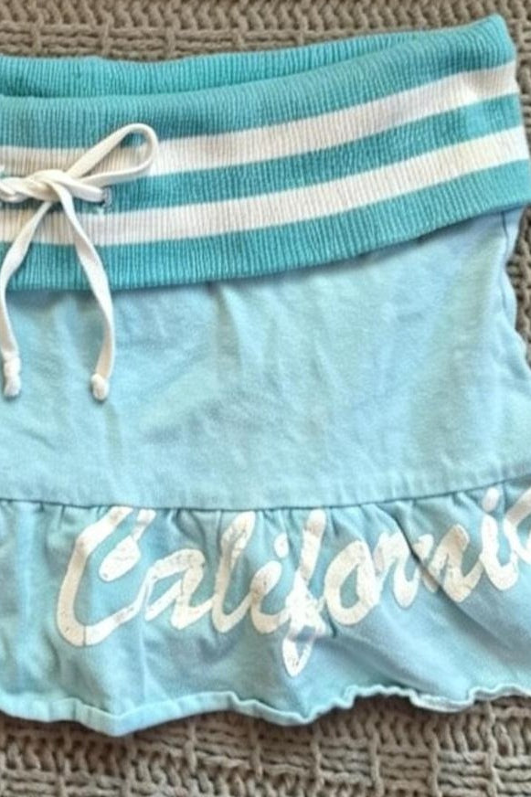 Blue Stripe Ruffle Mini Skirt