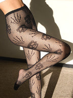 Gothic Skull Paw Print Tights