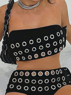 Edgy Cool Eyelet Detail Strapless Bandeau Crop Top