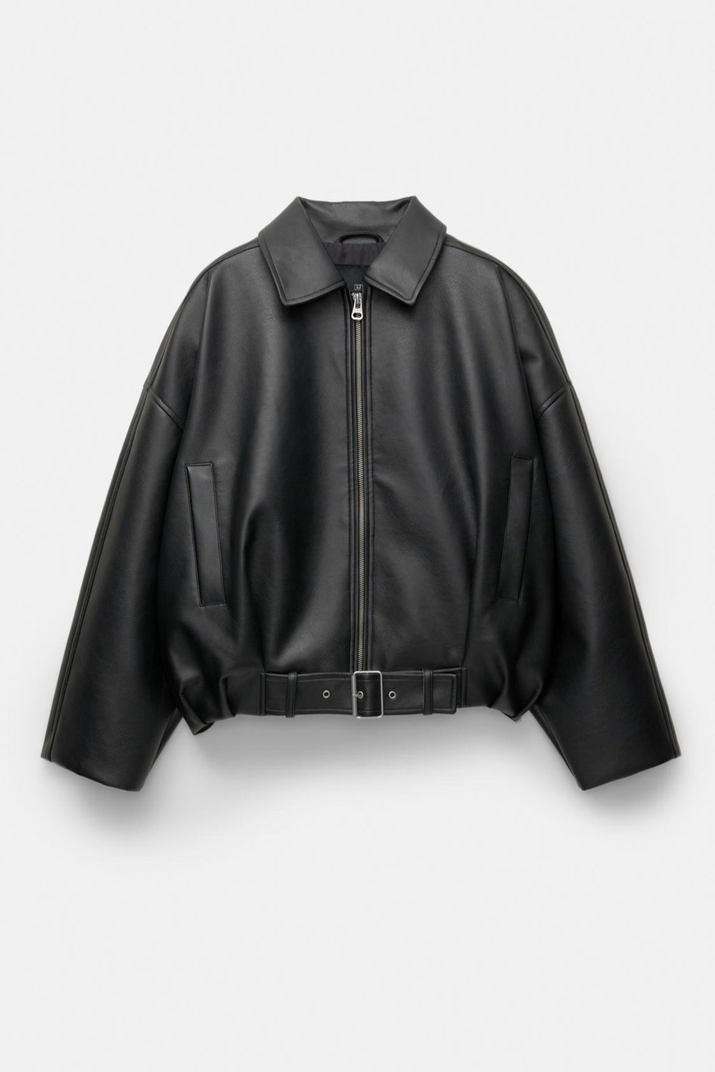Belted Faux Leather Bomber Jackets