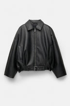 Belted Faux Leather Bomber Jackets