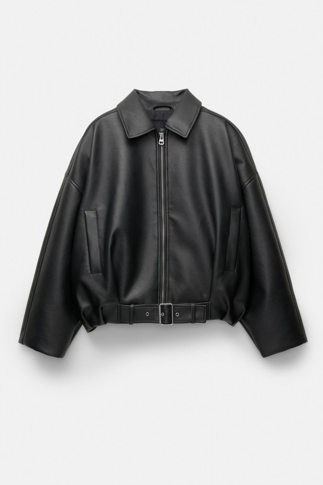 Belted Faux Leather Bomber Jackets