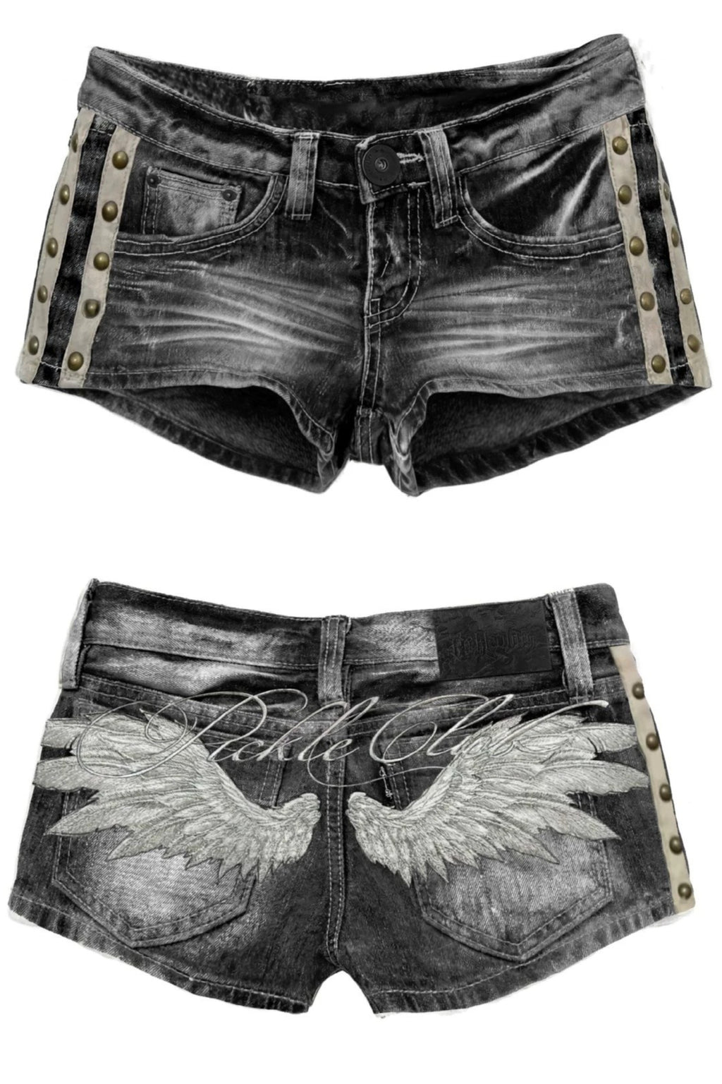 Studded Embroidered Denim Hot Pants