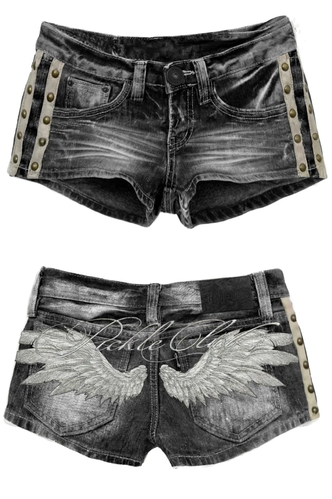 Studded Embroidered Denim Hot Pants