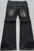 Lace Up Double Waist Distressed Jeans