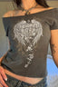 Y2K Wing Graphic Off-Shoulder T-Shirt