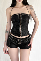 Eyelet Trim Halter Shorts Sets