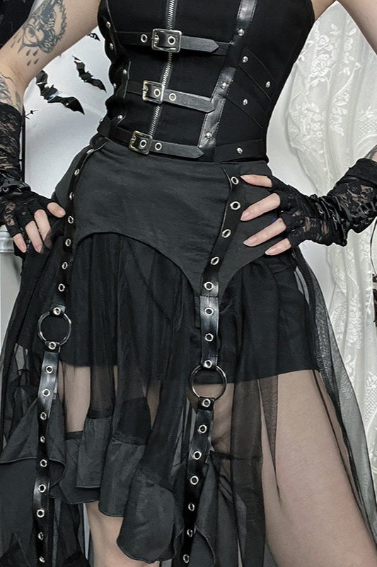 Black Gothic Asymmetric Mesh Maxi Skirt