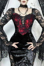 2000s Vintage Gothic Chain Lace Splicing Maxi Dress