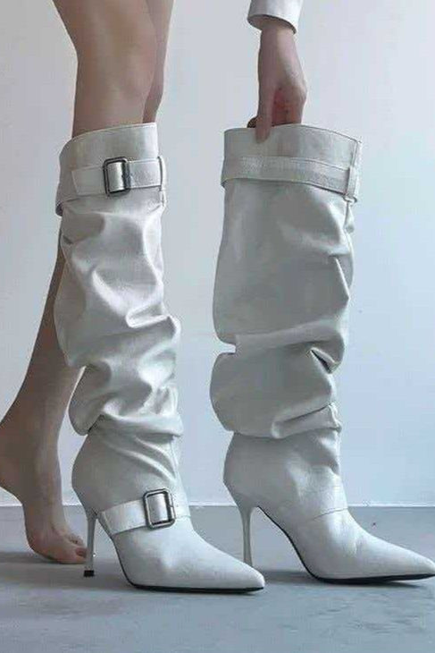 Slouch Shaft Buckle Pointed Boots