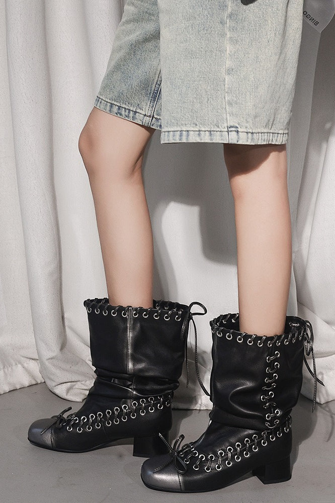 Lace-Up Slouch Cowboy Boots